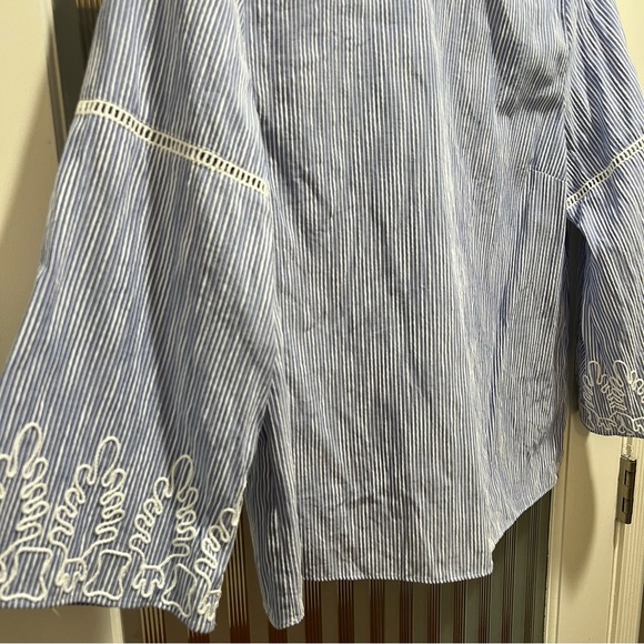 Stella & Dot Capri Striped Embroidered Top Peasant Blouse Size Medium - Picture 5 of 7